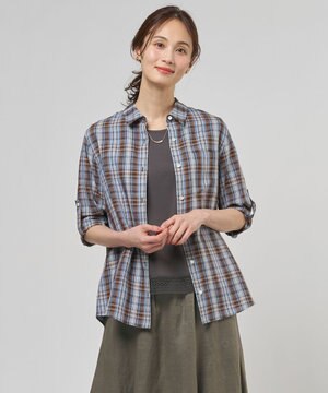  【一枚で着映え】リネンVisマドラス チェック シャツ ブラウス