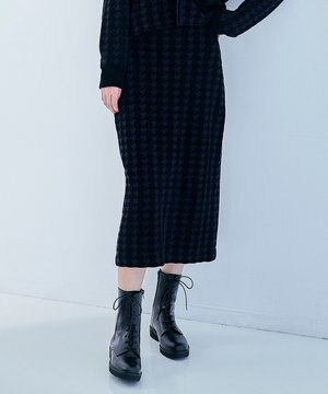  【洗える】ハウンドトゥースパターン ニットスカート