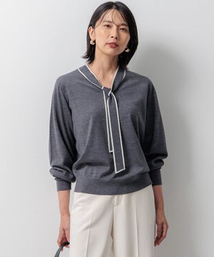  【洗える】ウーステッドウール ボウタイ ニット