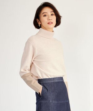  【洗える】セミウーステッドウールタートルネック ニット
