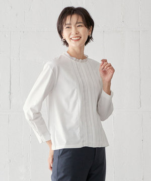 【吸水速乾】プレーティングジャージー フリルネック カットソー