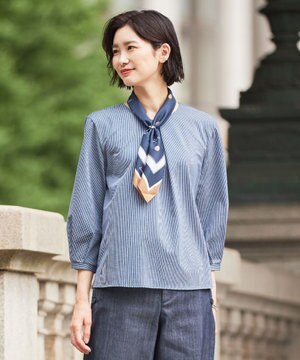  ストライプジャカード Vネック カットソー