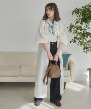  【ANGIE VINTAGE】ボリュームスリーブ バンドカラー シャツワンピース