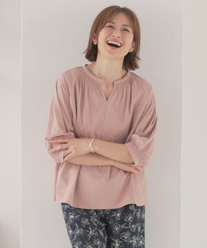  【洗える】トリコットバイオ スモッキング カットソー