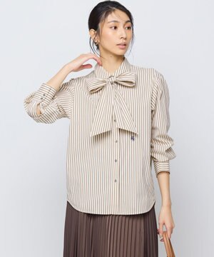  【ボウタイ付き】コンパクトシャーティング ストライプシャツ