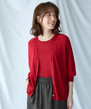 【2SET】ニットツインセット（半袖ニット＋Vネックカーデ）