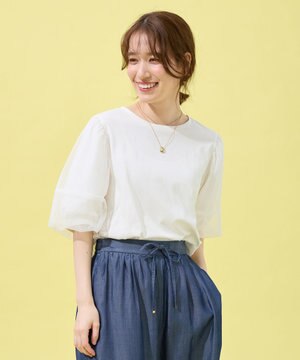  チュールコンビパフスリーブプルオーバー
