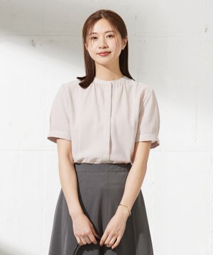  【洗える】ドビー強撚ストライプ 前開き ブラウス