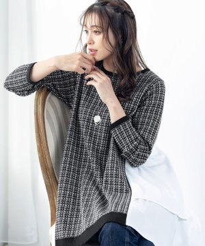  【洗える】ツイード2段フレアチュニックブラウス