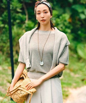  【洗える】ピュアリネン パフスリーブ ニット