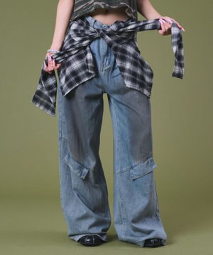  フェイクシャツスリーブデニム