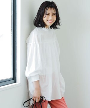 【洗える】ドライコットンボイル フリル ブラウス