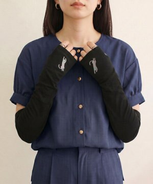  【WOMEN】 おひるねねこ刺繍UVグローブ / UVカット / 猫グッズ