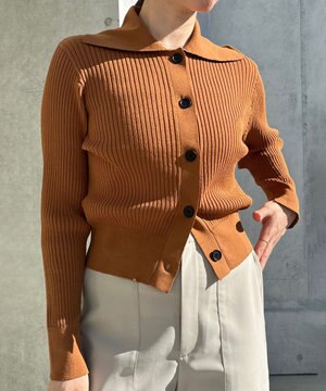  襟付きクロップドカーディガン