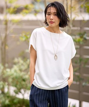  【洗濯機可/接触冷感/UVカット/アンチピリング】ドライポンチフレンチスリーブプルオーバー