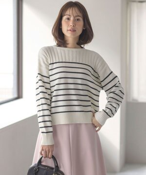  華奢見え パネルボーダーニット