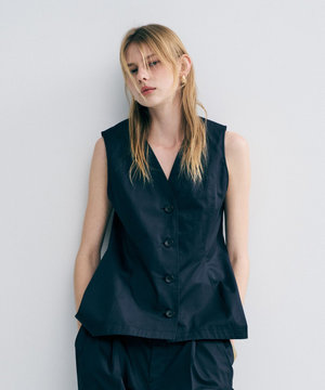 コットンクロスプレーン ペプラムジレブラウス