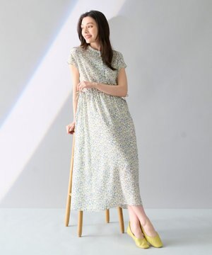  【洗濯機可能】サイドリボンフラワープリント ワンピース