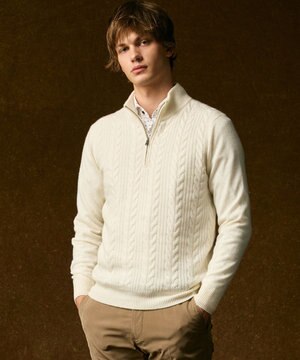  【キングサイズ・暖か/軽量】カシミヤブレンド ハーフジップ ニット