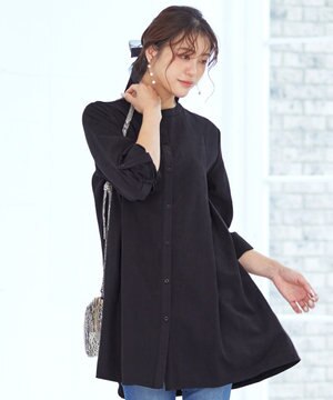  【洗える】ピーチスキンシャツチュニックブラウス