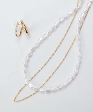  【限定セット】クラシカルパール×チェーン2連ネックレス×ドレッシングパールイヤーカフ