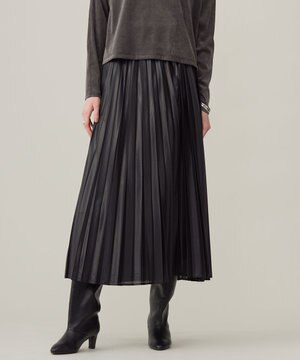 【洗える】 レザーライクシアープリーツ スカート