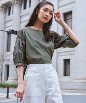  【汗じみ防止/洗える】ギャザーディテール カットソー