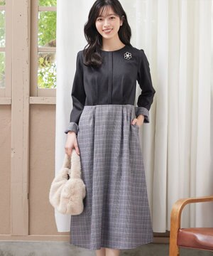 【洗える】チェックドッキングワンピース