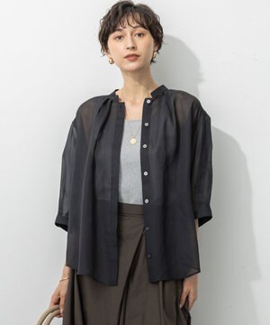 【洗える】シアービエラ タックデザイン ブラウス