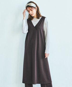 【洗える】ハイストレッチポンチ ジャンパースカート ワンピース