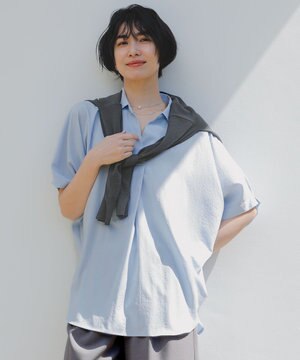  【新色追加】スキッパーネック袖タックブラウス