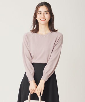  【洗える】ウールブレンドプチジュエル調 ニット