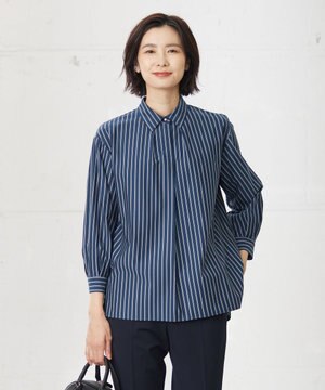  ストライプジャージー シャツカラー カットソー