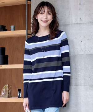  【洗える】マルチボーダーニットチュニック