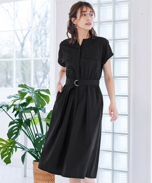  【洗える】フラップポケットワンピース