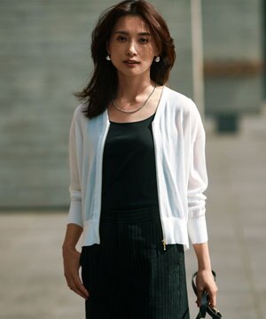  【一部店舗限定/洗える】ライトシアーニット ジップカーディガン