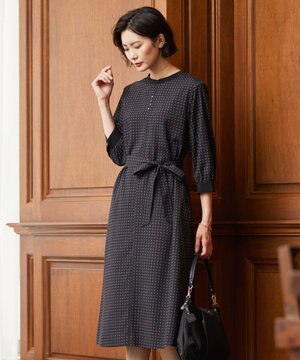  【洗える】シュリンクデシン ジオメトリックプリント ワンピース