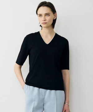  【先行予約・WEB限定カラーあり】 シンセティックハイゲージ 半袖Vネックニット