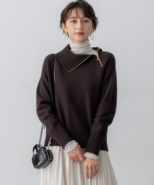 ボイルドウールコンビ ジップ タートルニット