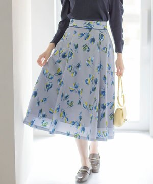  チューリッププリント フレアスカート