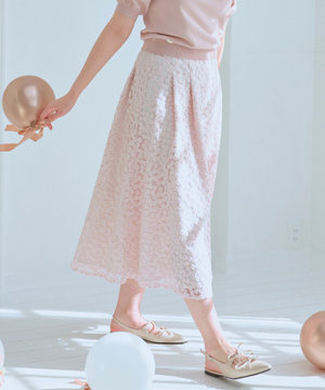 フラワー刺繍 フレアスカート