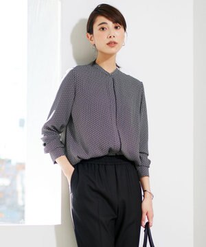  【WEB限定カラーあり・速乾・洗える】BackSatinAmunzen バンドカラーブラウス