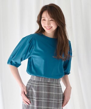  【WEB限定・接触冷感】シルケットスムース ギャザーパフスリーブトップス