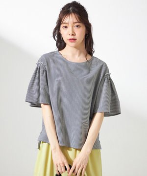  シルケットストライプ フレアスリーブ カットソー