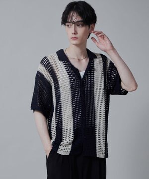  マルチストライプニットシャツ（S）