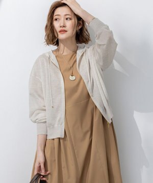 【洗える】シャイニーシアー ニット パーカー