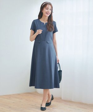 【小倉優子さん着用・洗える】フラップ付きミディアム丈フレアワンピース