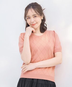  【洗える】ダイヤ柄編みサマーニットトップス