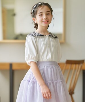  【110-140㎝】ギンガムセーラー ブラウス