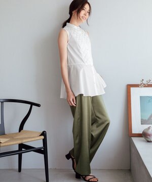 【洗える】ストレッチサテンストレートパンツ